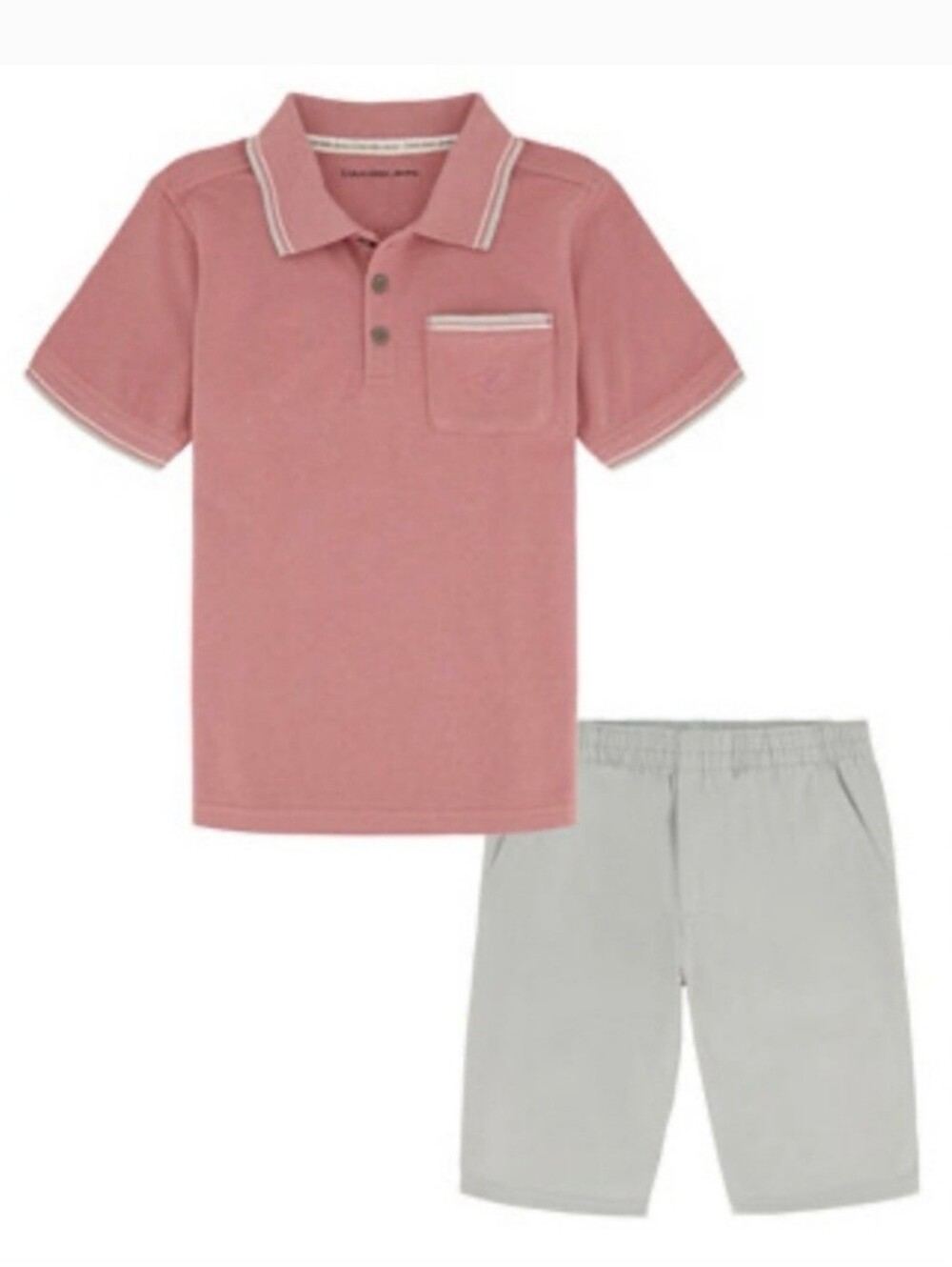 Calvin Klein Baby 2Pc Set Monogram Pocket Pique Polo Shirt & Twill Short 6-9M